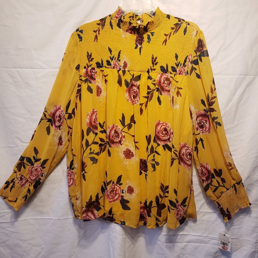 Ophelia Rose Smocked High Neck Boho Floral Blouse